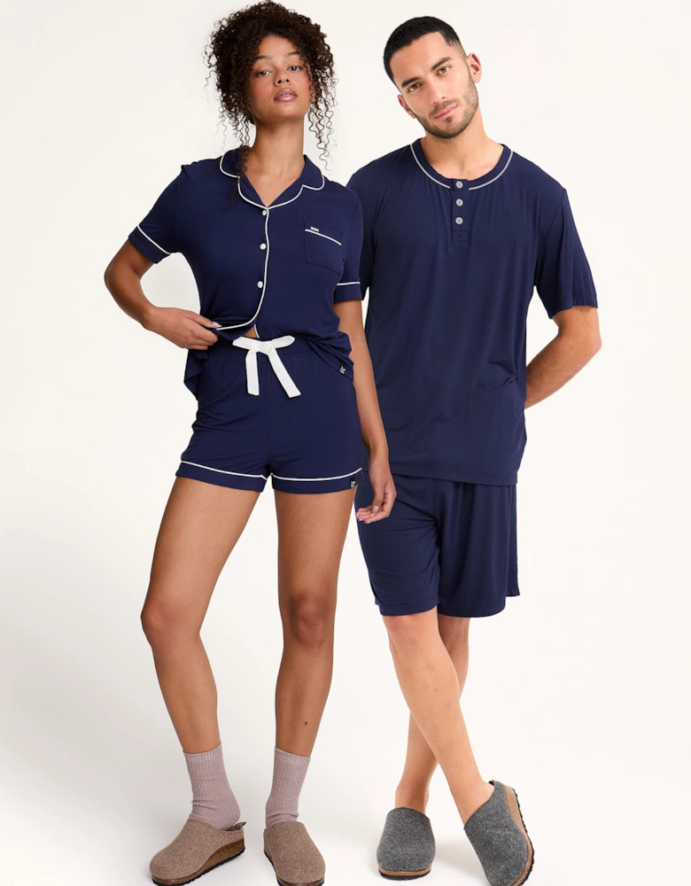 His and Hers Bamboo Short Pyjama Sets in Midnight