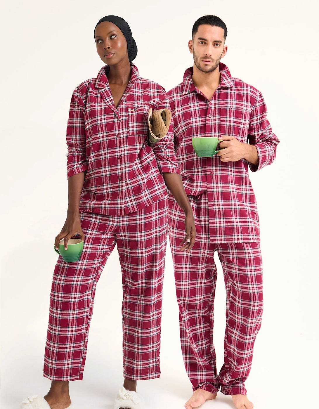 His and Hers Plaid Pyjama Sets in Bordeaux, 8 of 7