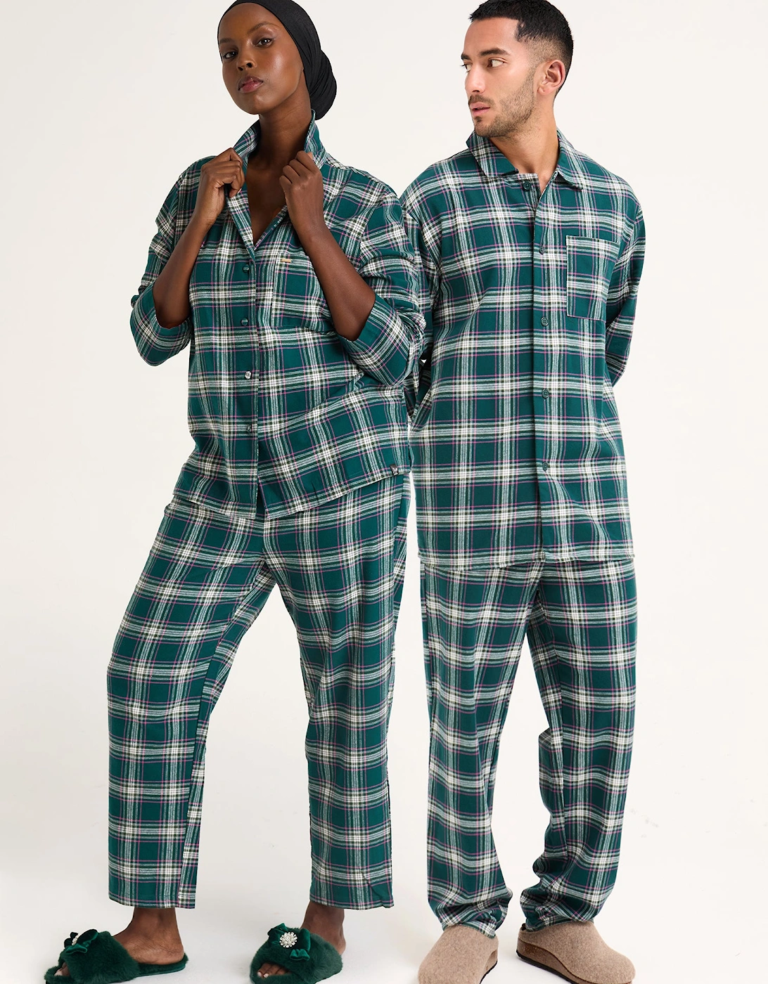 His and Hers Plaid Pyjama Sets in Green