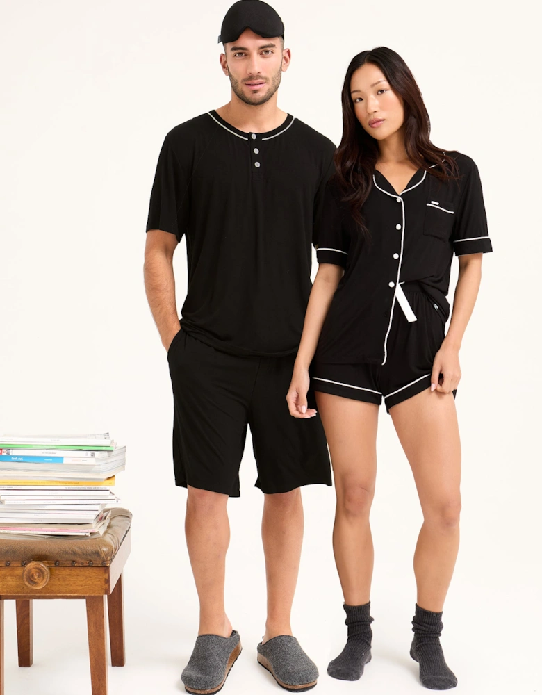 His and Hers Bamboo Short Pyjama Sets in Black