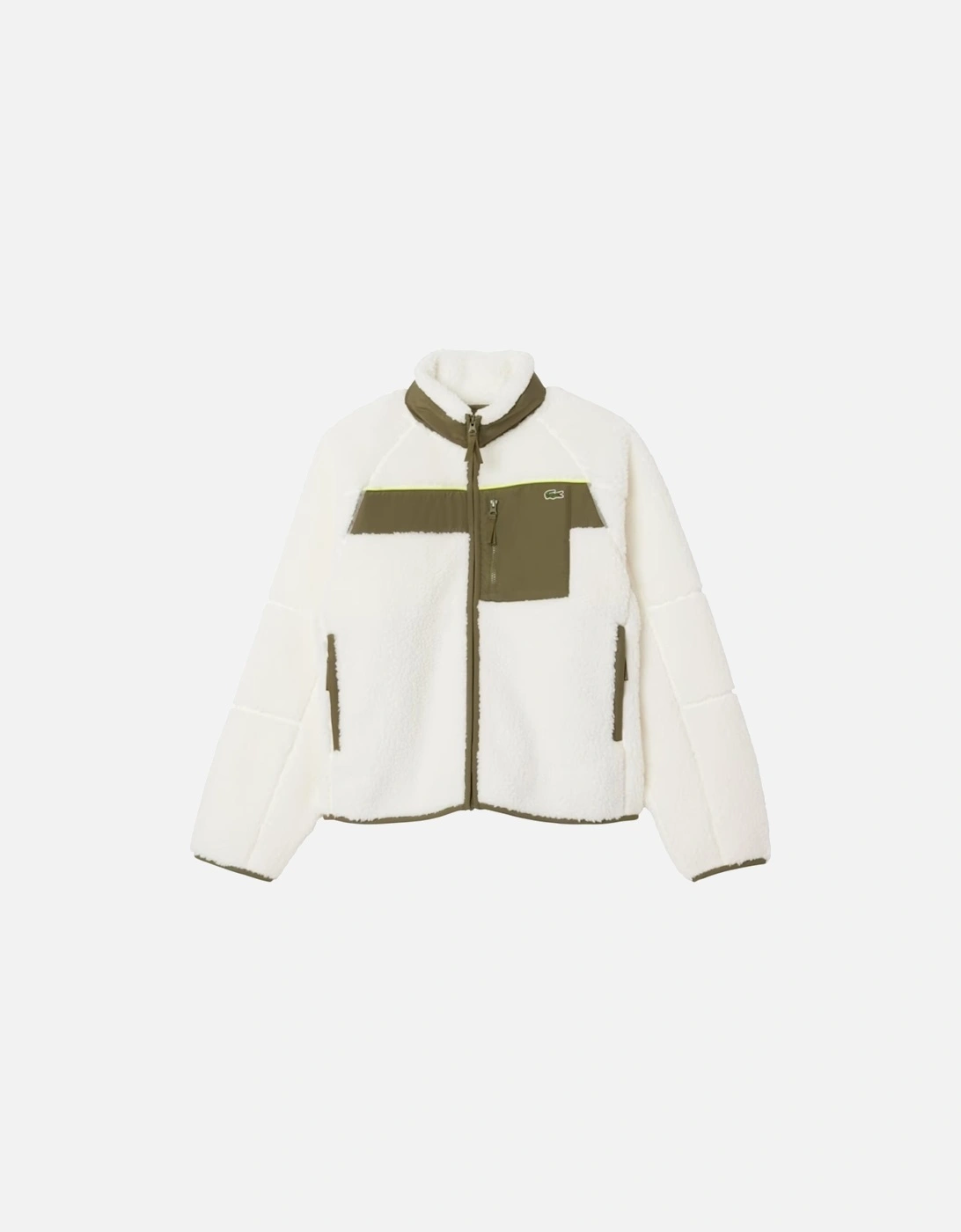 Colour Block Sherpa Fleece Jacket White/Khaki, 4 of 3