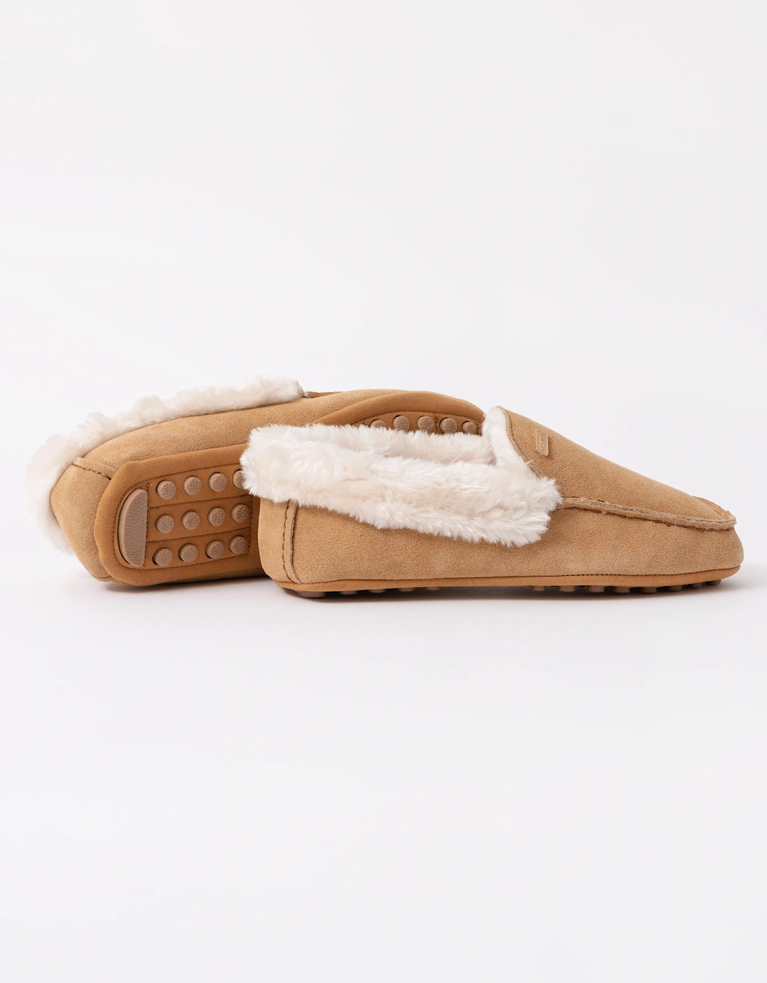 Womens Sherpa Collar Moccasin Slippers - Biscuit