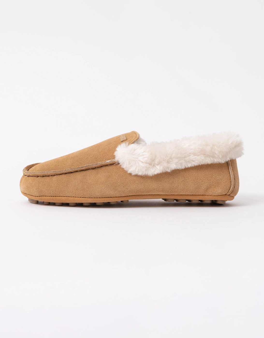 Womens Sherpa Collar Moccasin Slippers - Biscuit
