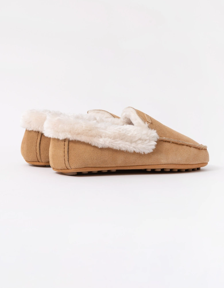 Womens Sherpa Collar Moccasin Slippers - Biscuit