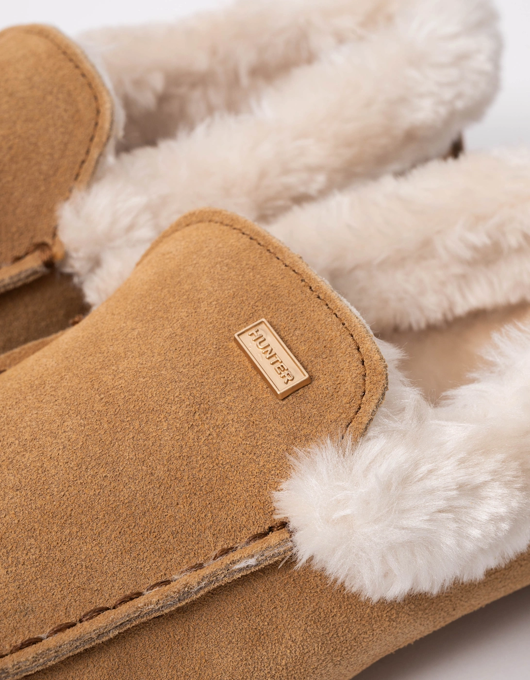 Womens Sherpa Collar Moccasin Slippers - Biscuit