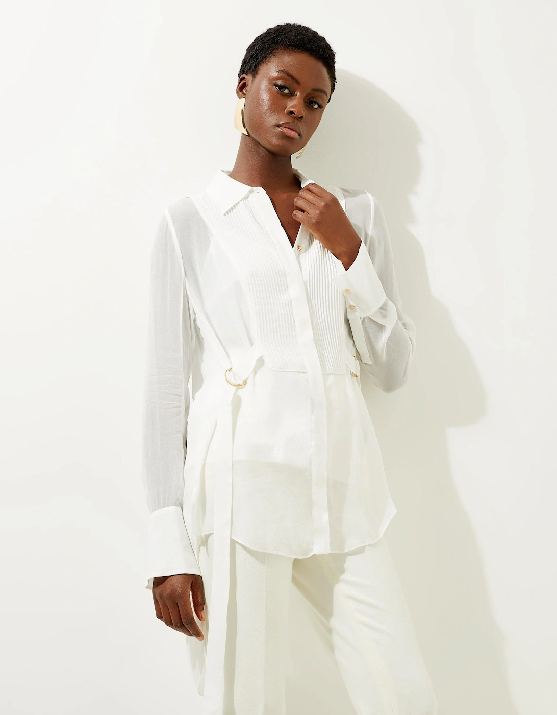 Viscose Georgette Pintuck Woven Longline Shirt With D Ring Detail, 2 of 1