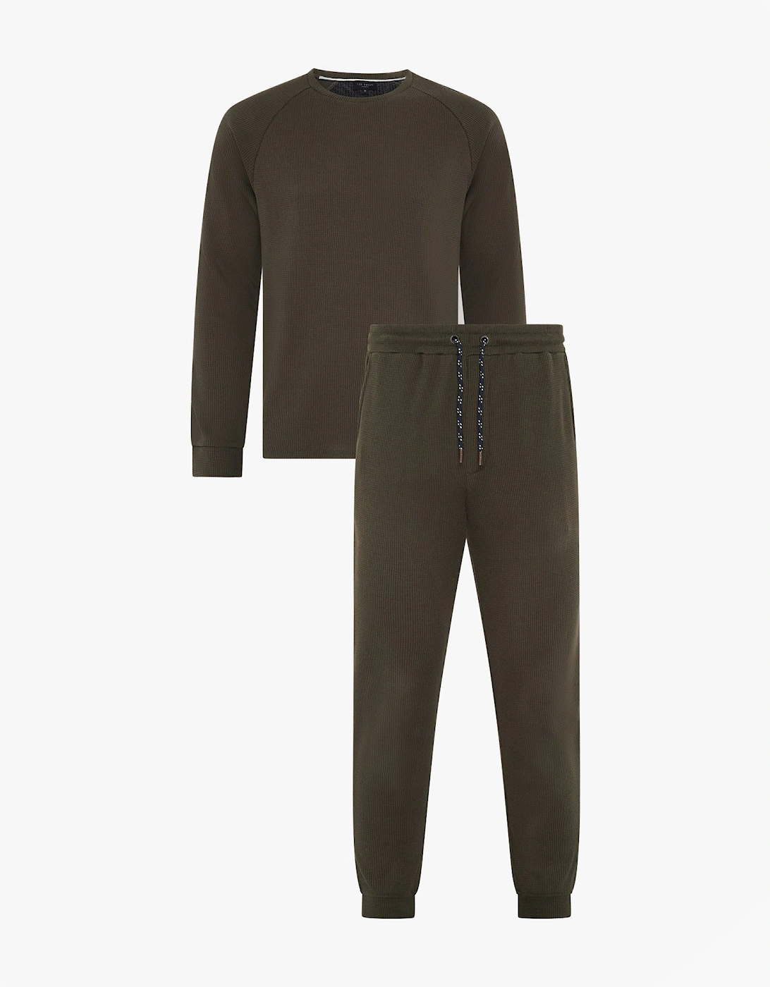 WAFFLE LONG SLEEVE SHIRT & JOGGER SET Mens Loungewear Khaki, 7 of 6