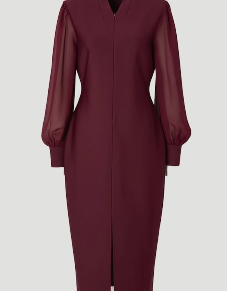 Plus Size Figure Bandage Figure Form Zip Detail Chiffon Sleeve Knit Dress