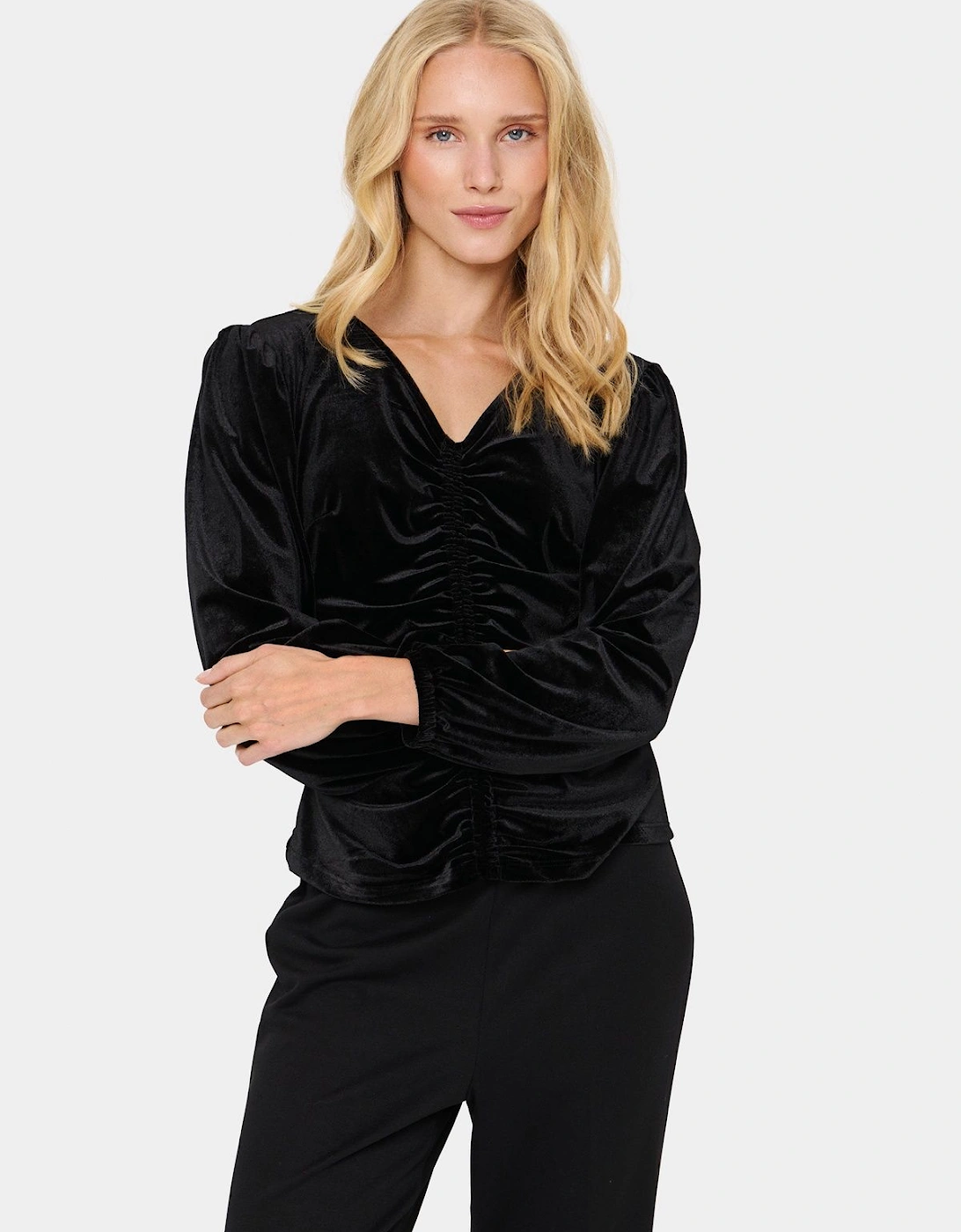 HebaSZ Velvet V-neck Ruchings Blouse, 2 of 1