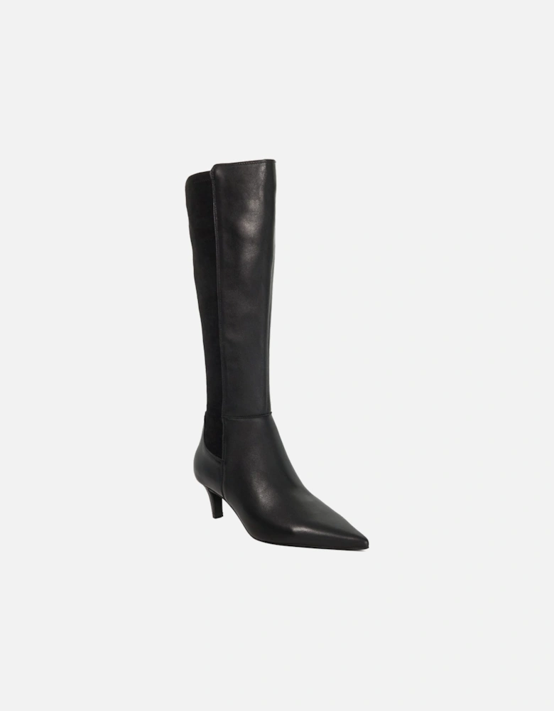 Sultry Leather Knee High Kitten Heel Boots