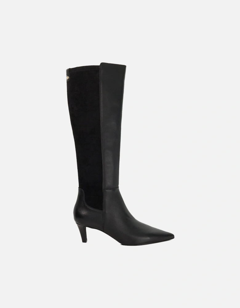 Sultry Leather Knee High Kitten Heel Boots
