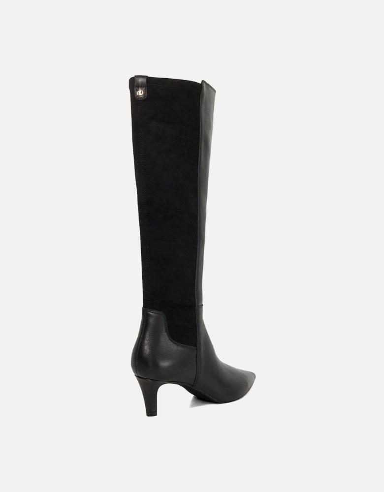 Sultry Leather Knee High Kitten Heel Boots