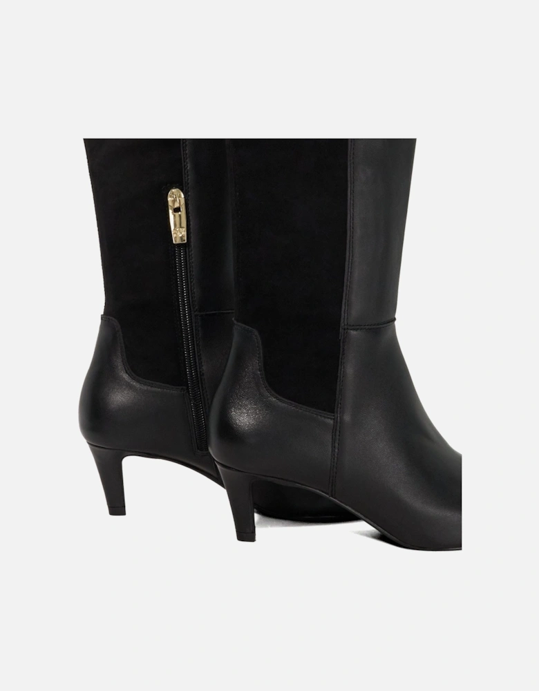 Sultry Leather Knee High Kitten Heel Boots