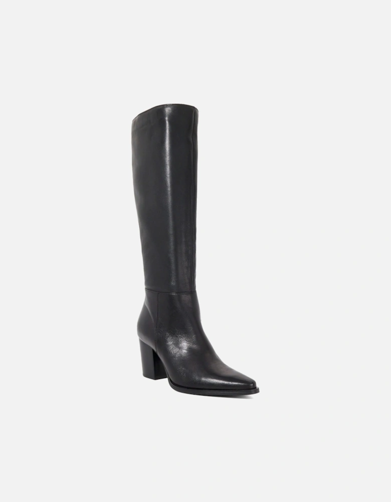 Tenna Leather Block Heel Knee High Boots