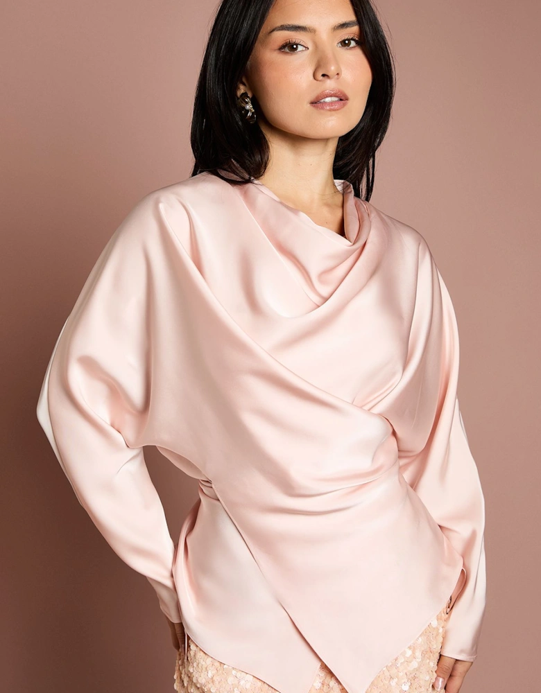 Petite Cowl Neck Long Sleeve Blouse