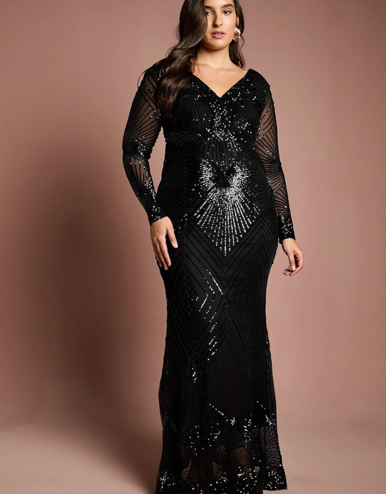 Plus Size Long Sleeve Embellished Maxi Dress