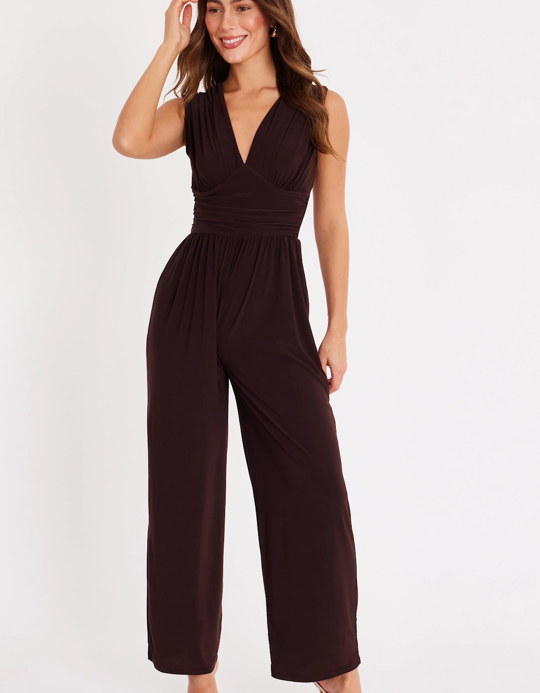 Brown Ruched Wide Leg Jumpsuit, 2 of 1