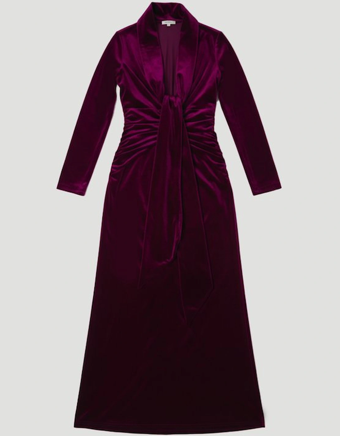 Velvet Long Sleeve Wrap V Neck Maxi Dress