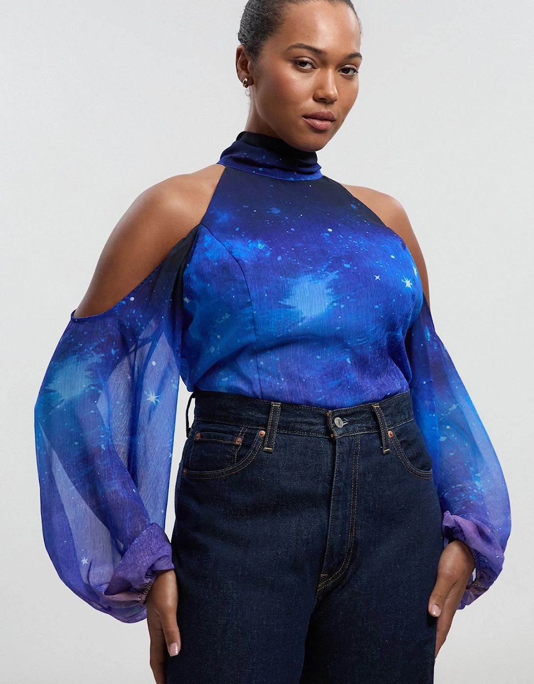 Plus Size Cosmic Cold Shoulder Woven Blouse, 2 of 1