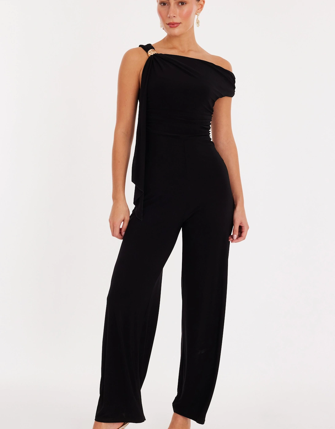 Black One Shoulder Sash Detail Jumpsuit, 2 of 1