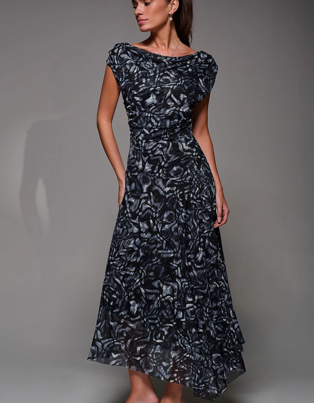 Mesh Asymmetrical Draped Maxi Dress, 2 of 1