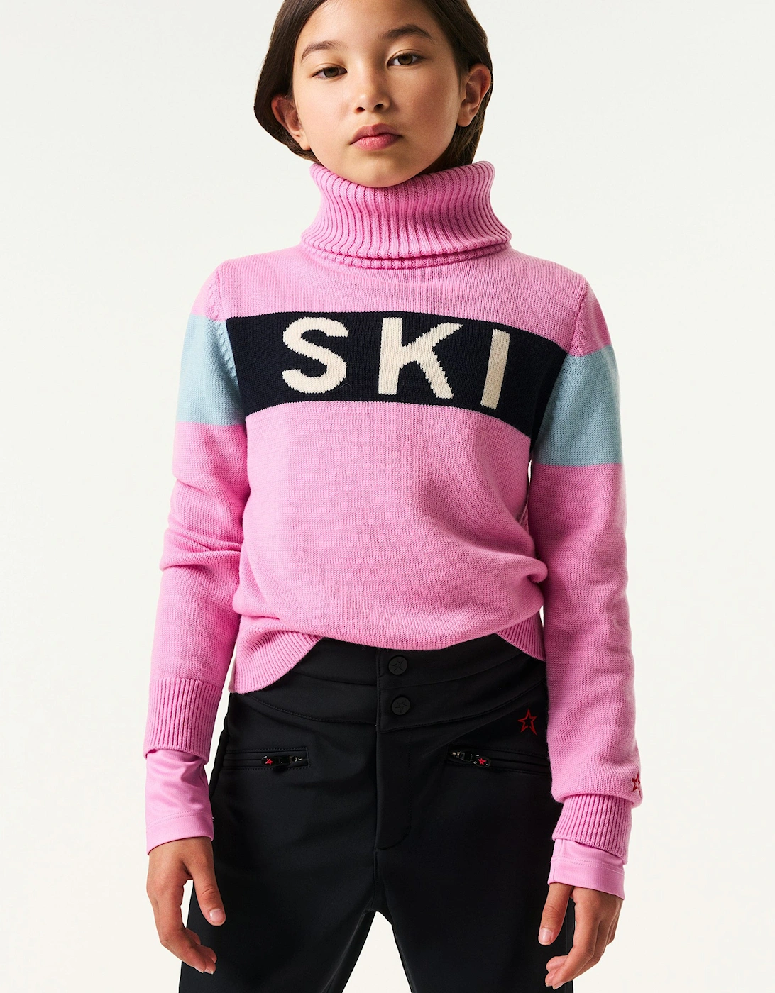Girls Ski Merino Wool Turtleneck Jumper in Pink