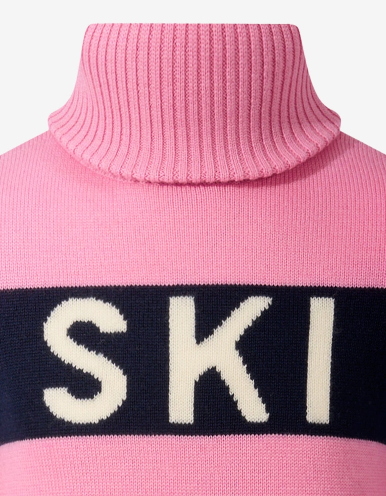 Girls Ski Merino Wool Turtleneck Jumper in Pink