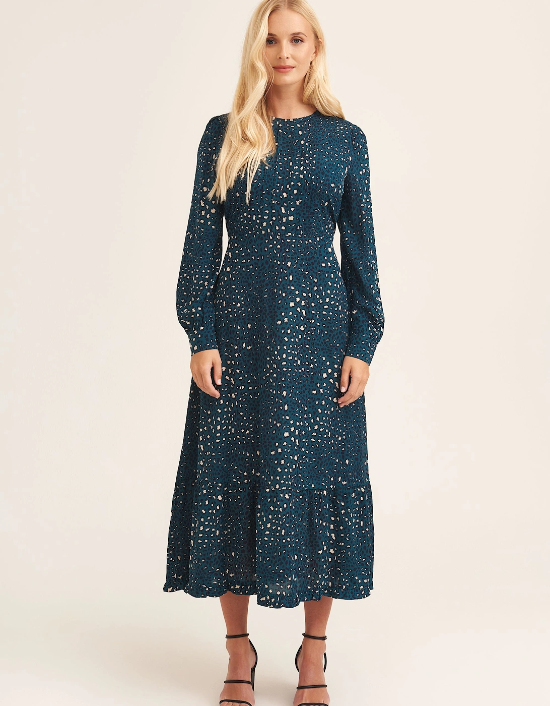 Green Animal Print Long Sleeve Midaxi Dress, 2 of 1