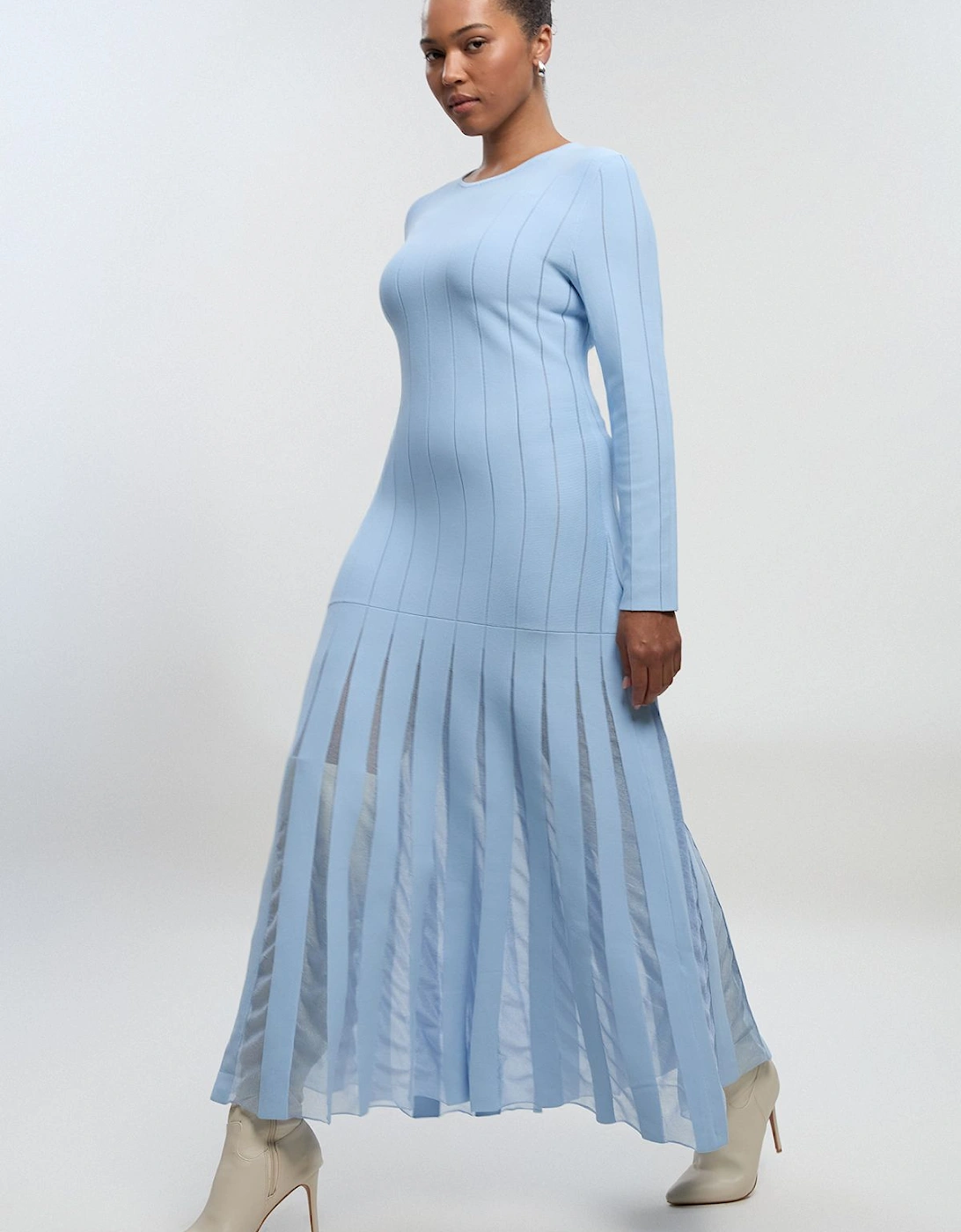Plus Size Viscose Blend Filament Full Skirt Knit Long Sleeve Midi Dress, 2 of 1