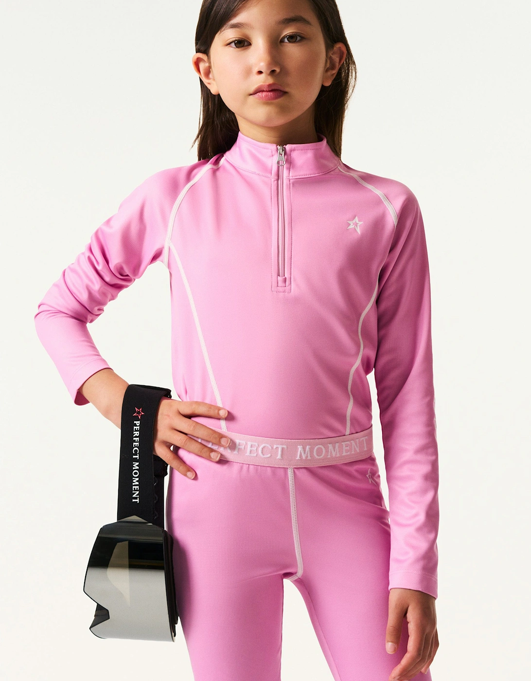 Girls Thermal Half Zip Top in Pink