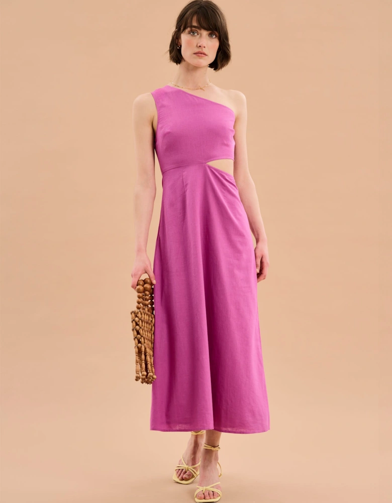 Evaline One Shoulder Dress in Magenta