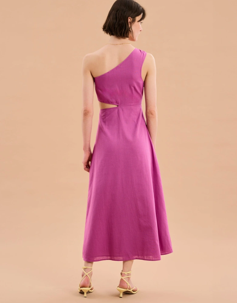 Evaline One Shoulder Dress in Magenta