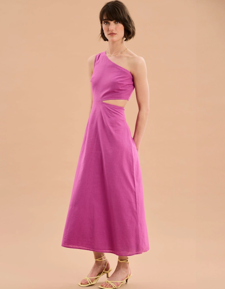 Evaline One Shoulder Dress in Magenta