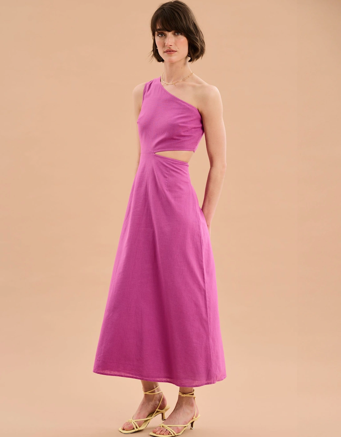 Evaline One Shoulder Dress in Magenta