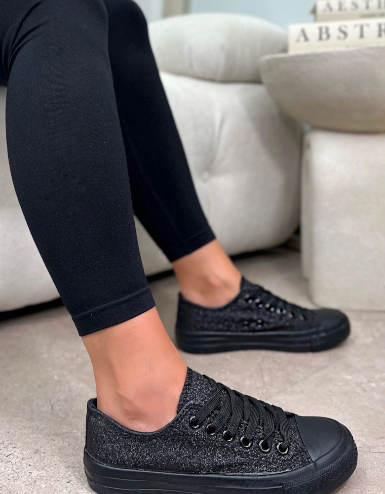 Sparkly Glitter Canvas Lace Up Trainers