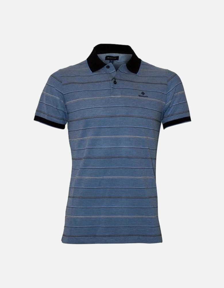Oxford Stripe Pique Rugger Polo Shirt, Palace Blue
