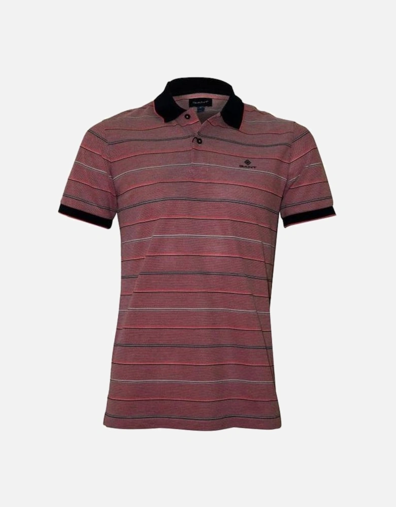 Oxford Stripe Pique Rugger Polo Shirt, Watermelon Red