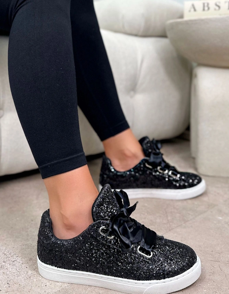 Sparkly Glitter Satin Ribbon Lace Trainers