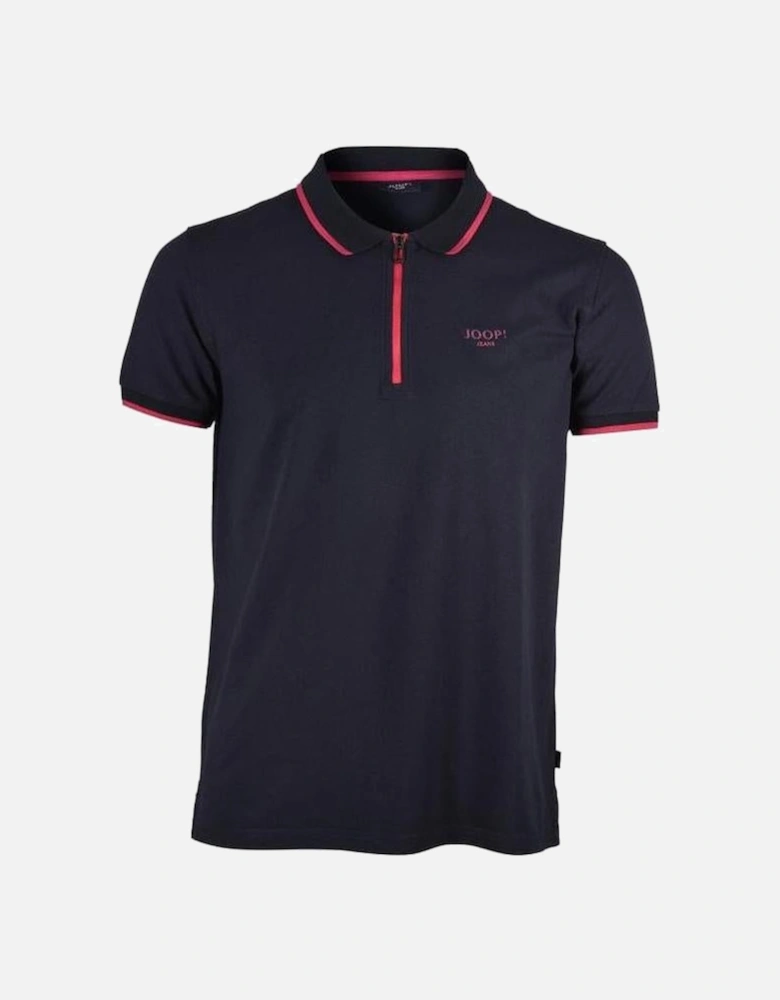 Jeans Qtr Zip Contrast Pique Polo Shirt, Navy/pink