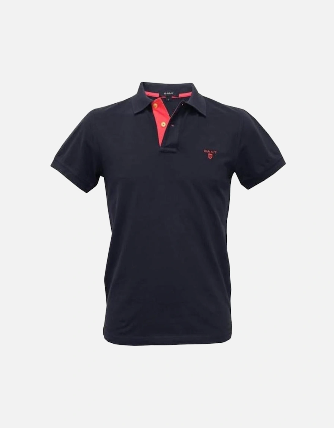 Contrast Collar Pique Rugger Polo Shirt, Navy/Pink, 4 of 3