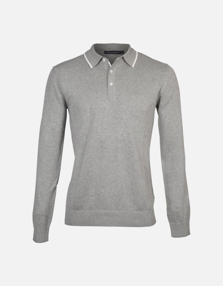 Lightweight Cotton Polo Jumper, Grey Melange