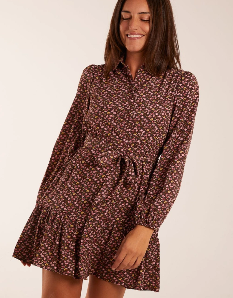 Ruched Shoulder Mini Shirt Dress