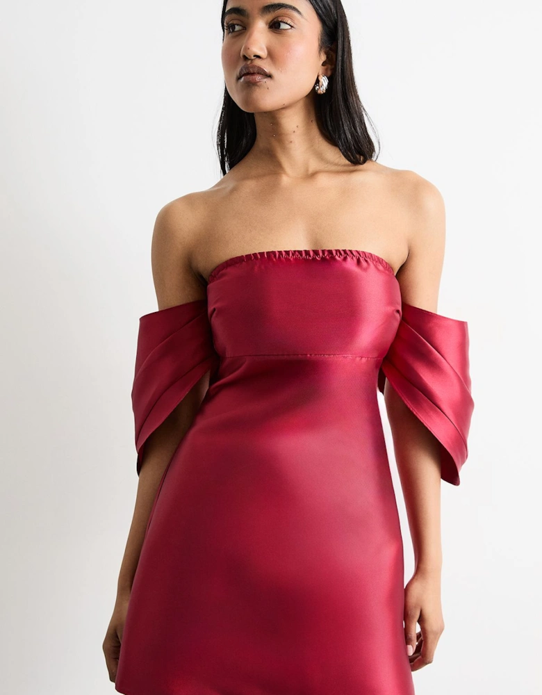 Structured Puff Sleeve Bardot Mini Dress