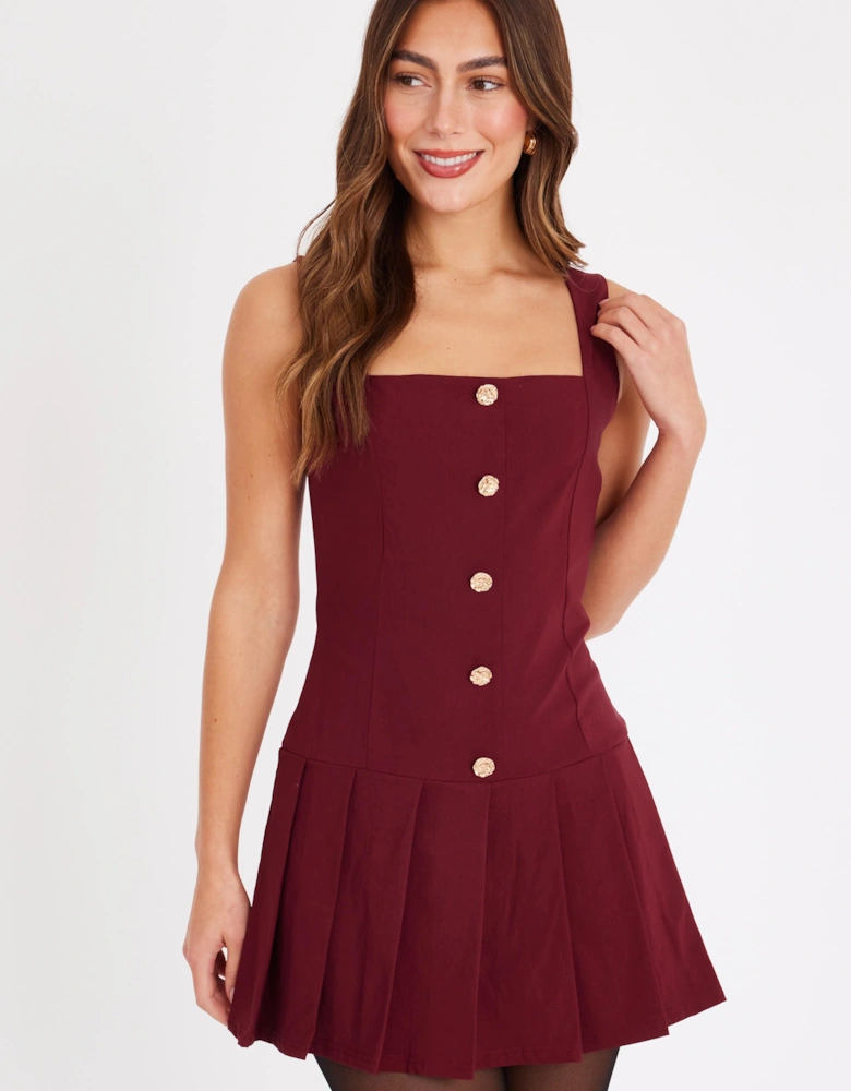 Burgundy Button Detail Skort Dress
