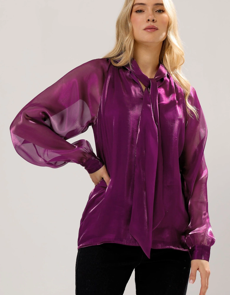 Tall Organza Tie Neck Blouse