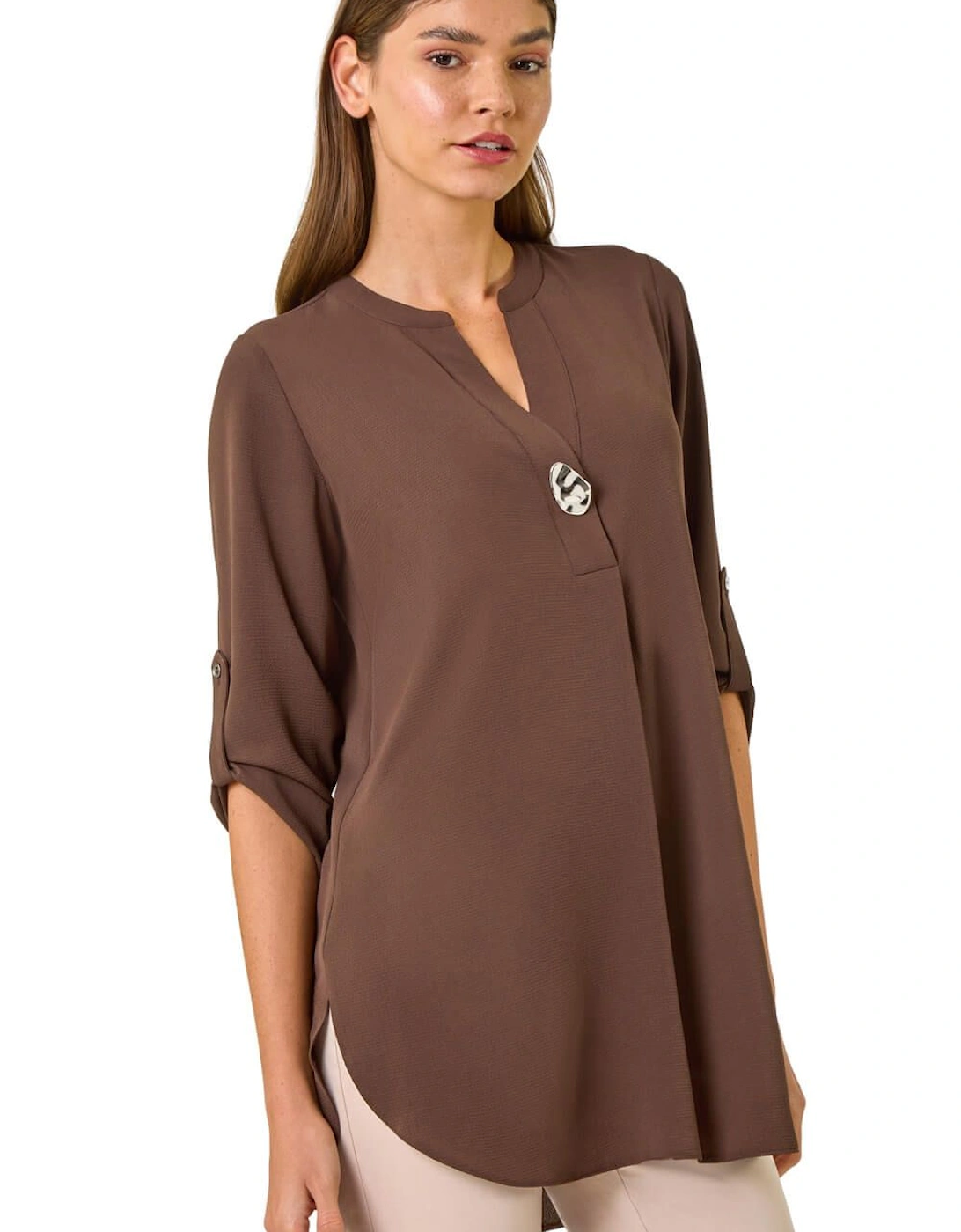 Button Detail V-Neck Longline Tunic Blouse, 2 of 1