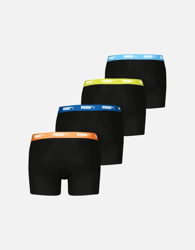 4-Pack Everyday Boxer Briefs, Black w/ yellow/orange/blue waistbands