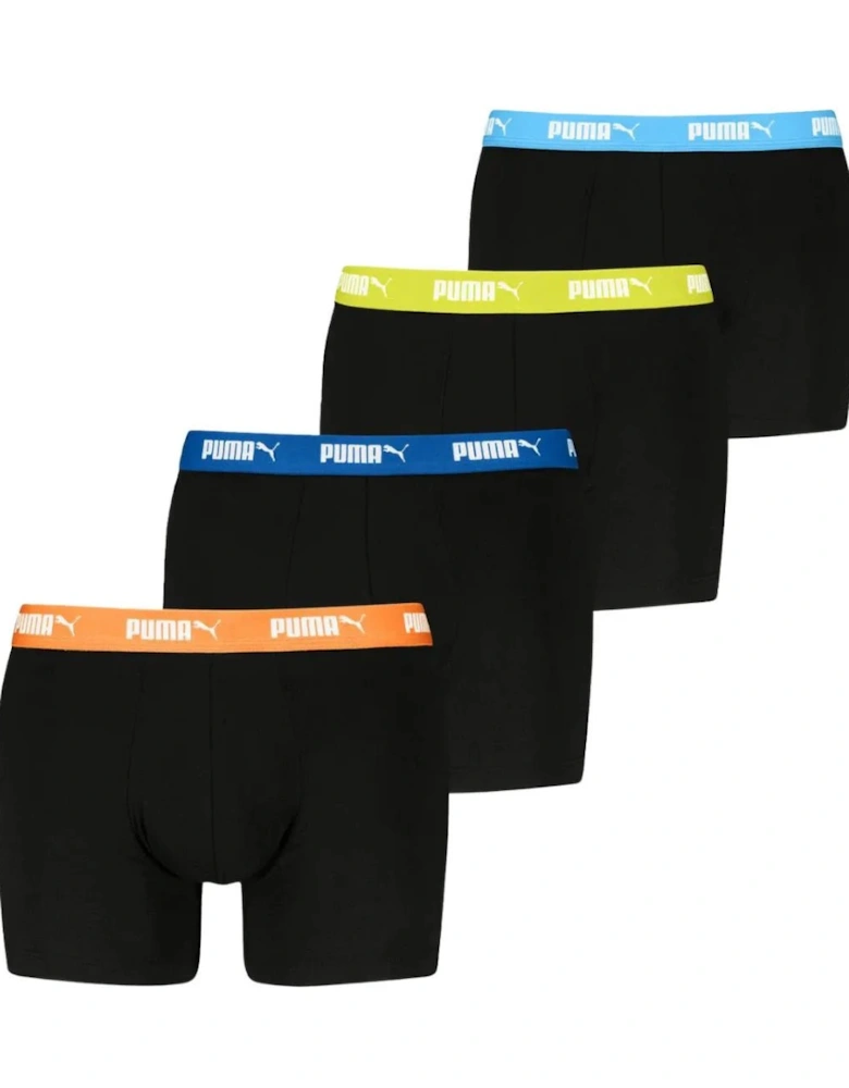 4-Pack Everyday Boxer Briefs, Black w/ yellow/orange/blue waistbands