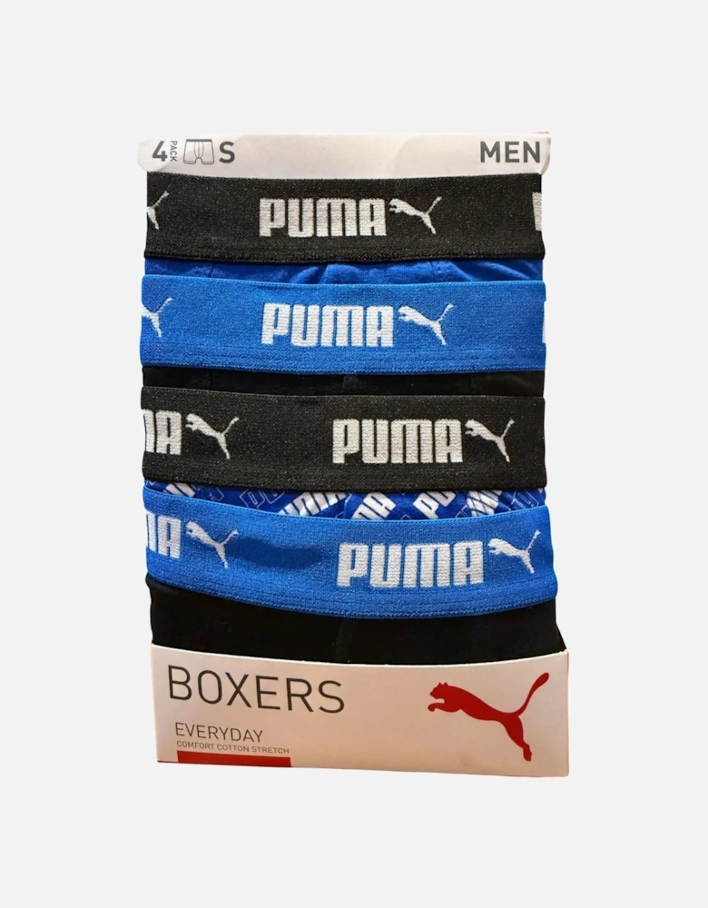 4-Pack Aop Logo Print Boxer Briefs, Black/Blue