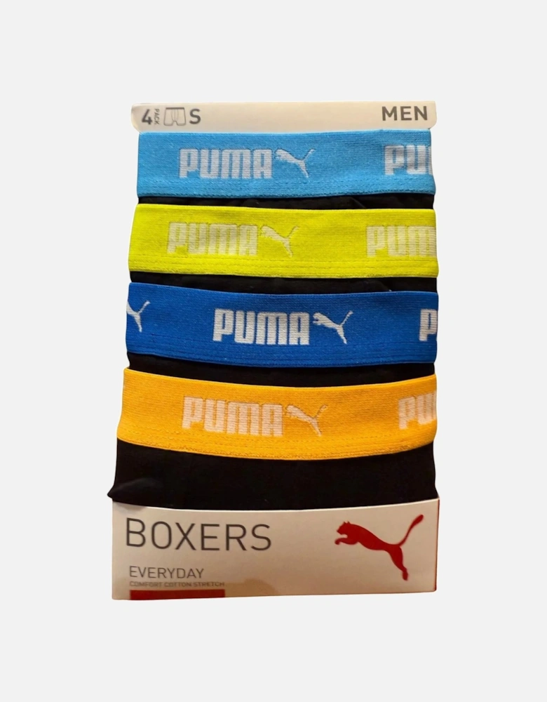 4-Pack Everyday Boxer Briefs, Black w/ yellow/orange/blue waistbands